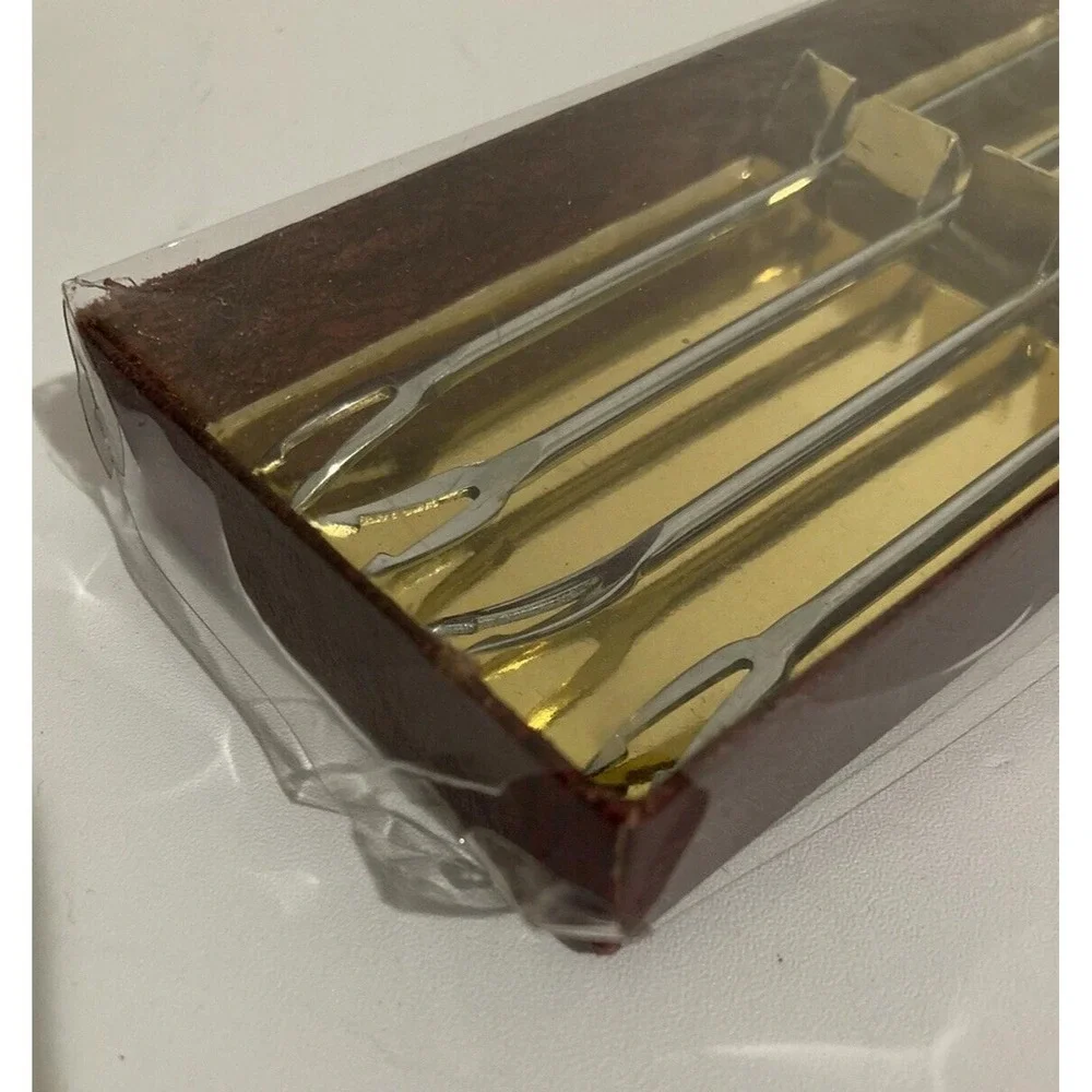 NOS Fondue Forks Teak Wood Handles Stainless Steel 2 Sets Vintage‎ MCM